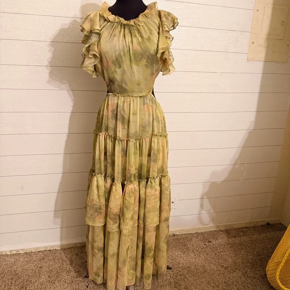 MISA Los Angeles Lana Dress in Chartreuse Abstract - Picture 7 of 9